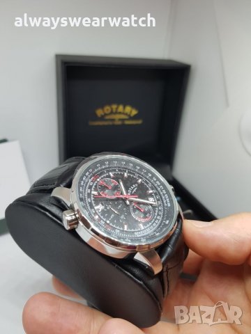 Rotary Aviator Chrono - Red / чисто нов часовник Ротари Авиатор - 2 бр. каишки / 100% оригинален, снимка 8 - Мъжки - 22835212