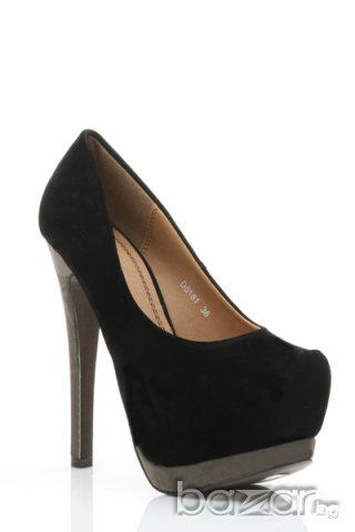 Разпродажба!Високи черни велурени обувки, снимка 3 - Дамски обувки на ток - 7378112