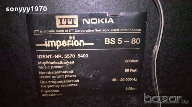 Itt-nokia-imperion bs5-80/8ohms/2х80watt-78/25/24см-внос швеицария, снимка 6 - Тонколони - 14600719