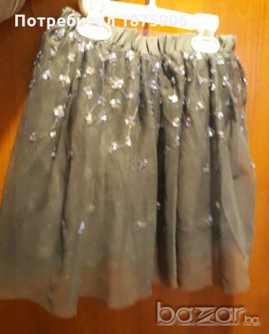 Тюлена поличка в сиво с пайети "Zara", снимка 4 - Детски рокли и поли - 21027291