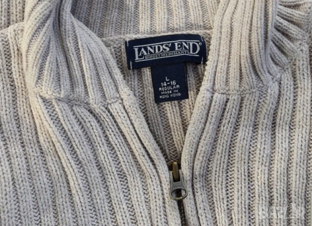 Lands End мъжки памучен пуловер бежов, снимка 3 - Пуловери - 23467654