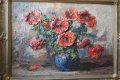 Стара картина, ваза с цветя, румънски автор, G. Vrabiesku, снимка 2