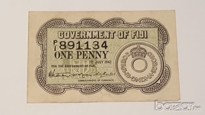 X RARE 1942 GOVERNMENT OF FIJI PENNY NOTE, снимка 1