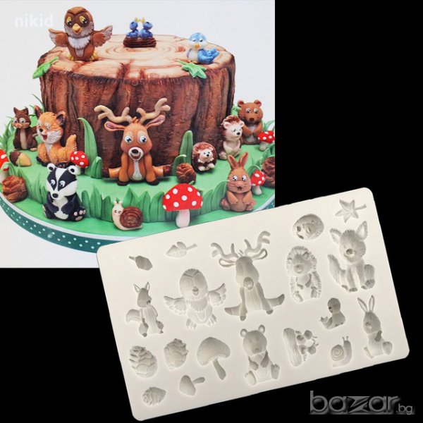Горски животни приказка Голям силиконов молд форма декорация и украса торта фондан бисквитки, снимка 1