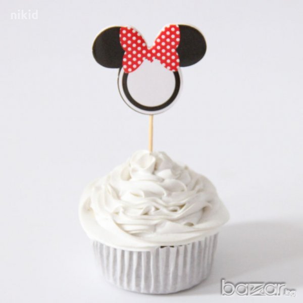 12 бр Малка глава Мини Маус твърд картон  за топер за сладки мъфини торта парти украса, снимка 1