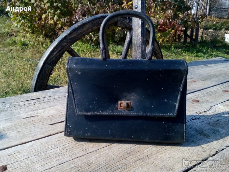 Старинна кожена дамска чанта, снимка 1
