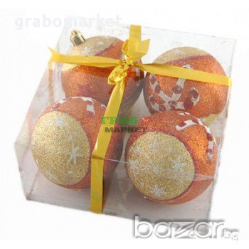 Комплект цветни коледни топки за окачване на елха, декорирани с брокат. , снимка 2 - Коледни подаръци - 16203196
