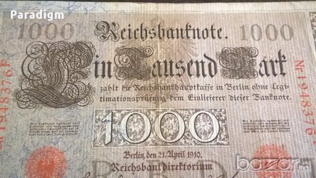 Райх банкнота - Германия - 1000 марки | 1910г., снимка 2 - Нумизматика и бонистика - 17020197