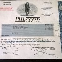 Сертификат за 5 акции (САЩ) | Phil Corp INC. | 1987г., снимка 1 - Нумизматика и бонистика - 25233328
