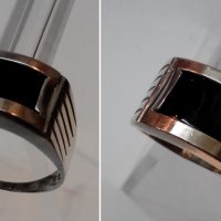 Стар сребърен руски СССР пръстен с оникс и злато, снимка 6 - Пръстени - 22801042