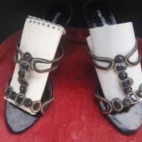 Елегантни дамски сандали с метализиран ток и камъни, снимка 4 - Сандали - 21647010