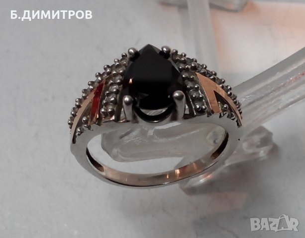 Стар сребърен руски СССР пръстен с оникс цирконий и злато, снимка 7 - Пръстени - 22794732