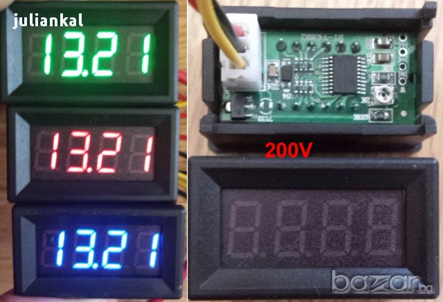 Цифров дигитален волтметър Dс 0 - 200 волта волтмер зелени / червени/син, снимка 2 - Друга електроника - 13190907
