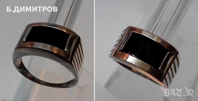 Стар сребърен руски СССР пръстен с оникс и злато, снимка 6 - Пръстени - 22801042