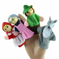 Червената шапка шапчица кукли  Дървени с плат пръсти пръстчета за ръце детски театър, снимка 1 - Кукли - 19632382
