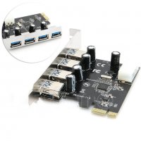 Нов 4-портов PCI-E към USB 3.0 HUB PCI Express адаптер 5 Gbps разклонител, снимка 6 - Кабели и адаптери - 19493248