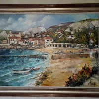 Продавам маслена картина " Плажът Балчик " , снимка 8 - Картини - 19887764