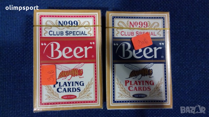 карти за игра Beer Club special 99 нови сини и червени покер размер, снимка 1