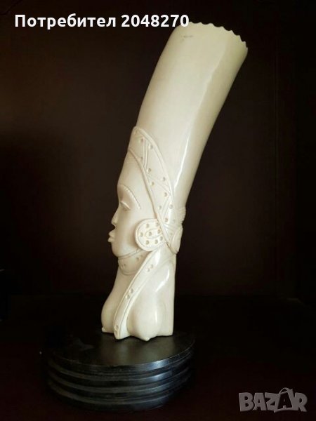 СЛОНОВА КОСТ, Изкустно направена Африканска фигура и ВАЗА от поставка-Абаносово дърво,28 см., снимка 1