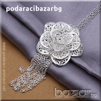 КОЛИЕ – ПОСРЕБРЕНА РОЗА СЪС СИНДЖИРИ, снимка 1