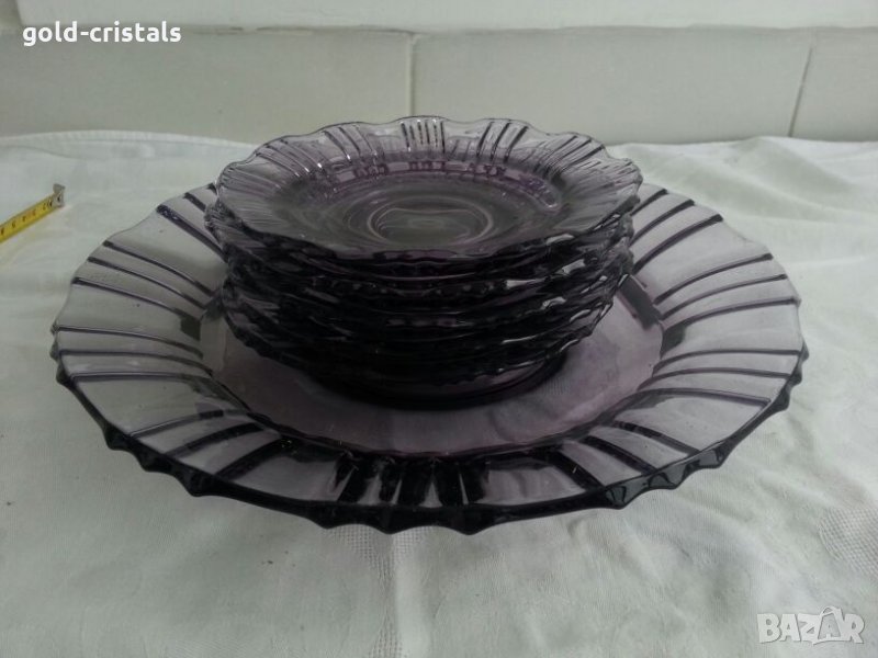 Ретро стъклени чинии чинийки цветно лилаво стъкло, снимка 1