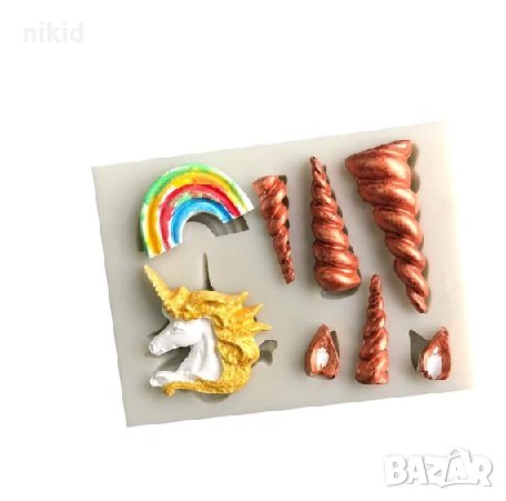 Еднорог рога дъга силиконов молд форма за декорация торта фондан шоколад и др