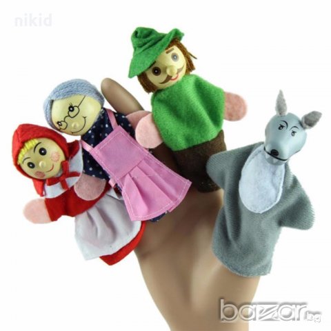Червената шапка шапчица кукли  Дървени с плат пръсти пръстчета за ръце детски театър