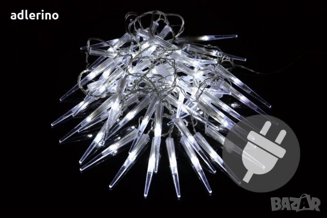 Зимна украса, ЛЕД гирлянда - Ледени висулки, коледна украса, с трафо, студено бяло