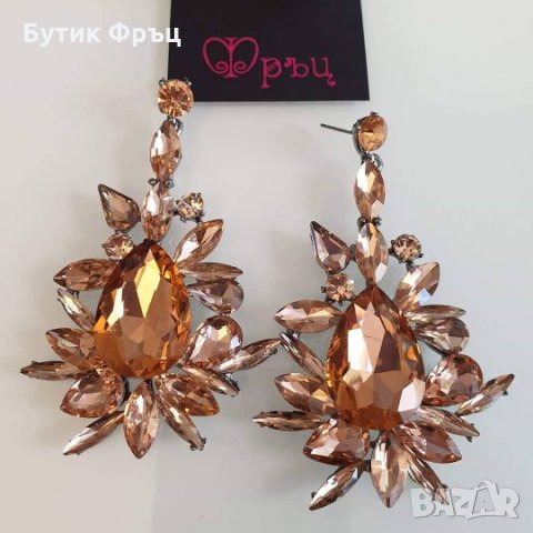 Обеци голд розе кристали , снимка 2 - Обеци - 25004207