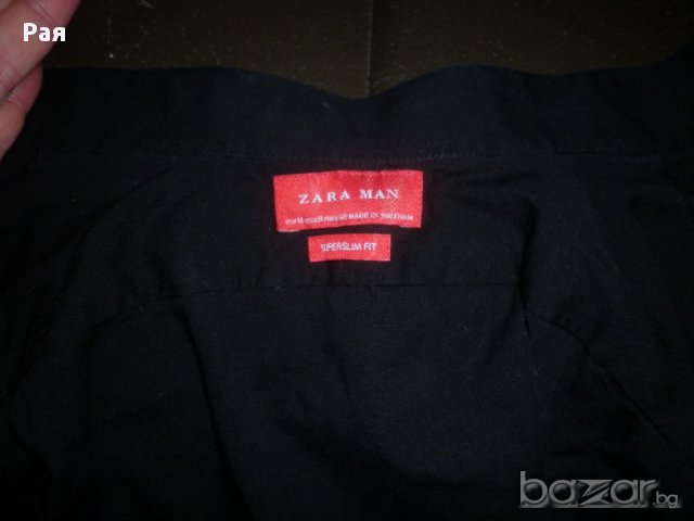 Мъжка черна риза със столче яка Zara Men, снимка 5 - Ризи - 17053217