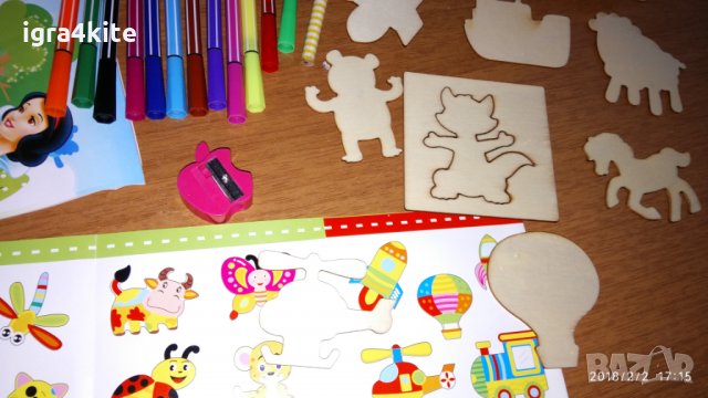 Детски комплект за рисуване с много формички от дърво + флумастри с книжка, снимка 5 - Рисуване и оцветяване - 26155798