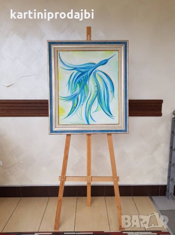 Маслена картина „ Синята ми птица отлетя “, снимка 11 - Изкуствени цветя - 24338862