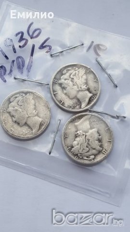 USA Сет One Mercury Dime (10 Cents) 1936-P.D.S mint