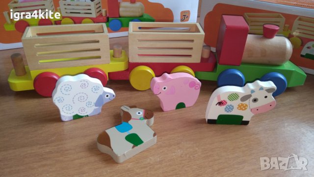 Голям дървен влак ферма с животни  и ремаркета, снимка 7 - Образователни игри - 25012904