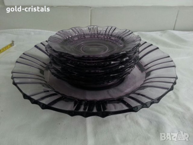 Ретро стъклени чинии чинийки цветно лилаво стъкло, снимка 1 - Антикварни и старинни предмети - 23832149