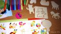 Детски комплект за рисуване с много формички от дърво + флумастри с книжка, снимка 5