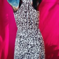 H&M Бяла къса еластична рокля леопардов принт М, снимка 2 - Рокли - 22414838