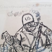 Стоян Венев 1958 рисунка Актуална политическа карикатура Оригинал, снимка 5 - Картини - 21632848