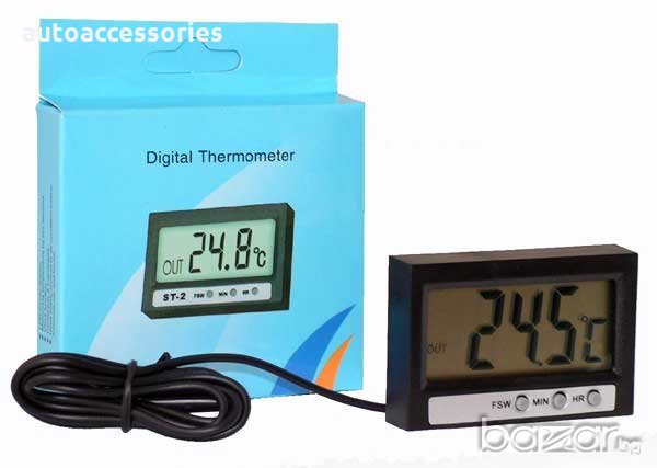 3000044638 Термометър за вграждане с външна и вътрешна температура и часовник ST-2, снимка 1