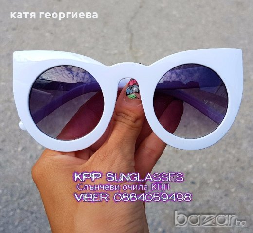 бели котешки слънчеви очила, снимка 2 - Слънчеви и диоптрични очила - 18449908