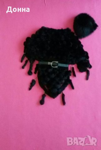 Луксозно дамско пончо естествен черен косъм 