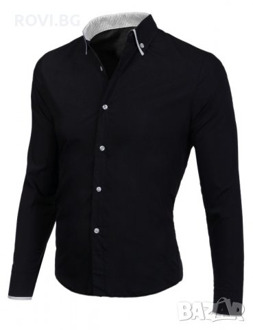 Мъжка риза бяла с черни копчета / черна с бели копчета, снимка 4 - Ризи - 21551237