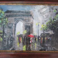 Автентична картина "Париж, дъждовно", снимка 3 - Картини - 24697789