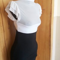 Черно бяла рокля с мрежест участък С, снимка 2 - Рокли - 25480315