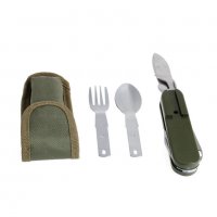 Нов джобен комплект за излет пикник нож вилица лъжица калъф милитари цвят зелен, снимка 7 - Ножове - 20413148