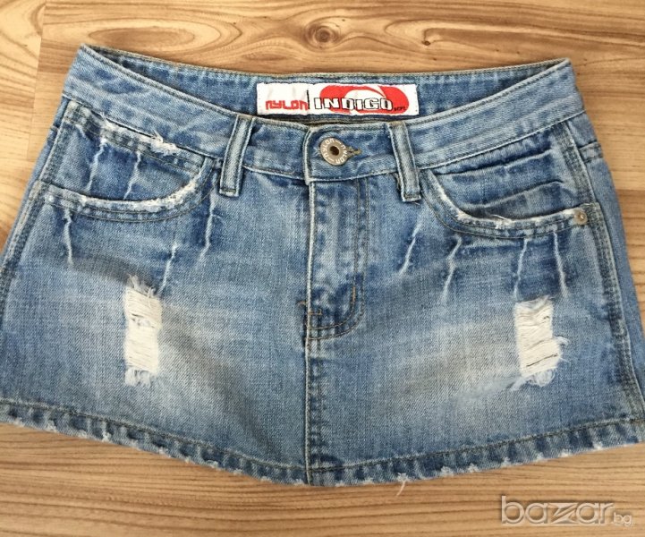 Дамска дънкова къса пола NYLON, size XS, изтъркана, прокъсана, НОВА!!!, снимка 1