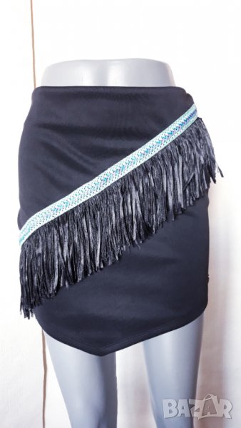Черна къса пола с ресни С/М, снимка 1