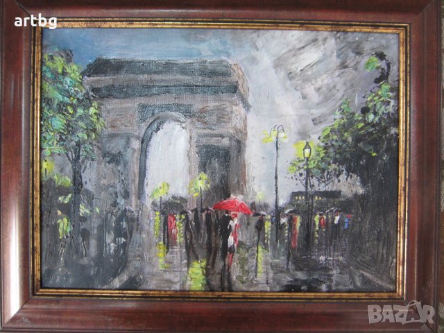 Автентична картина "Париж, дъждовно", снимка 3 - Картини - 24697789