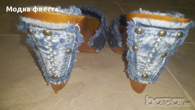 Дървено събо с дънкови мотиви, снимка 3 - Дамски обувки на ток - 17762822