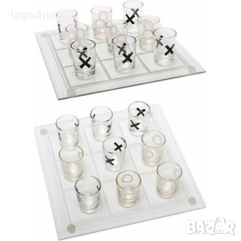 Комплект стъклен Морски шах с 9 броя стъклени шотове